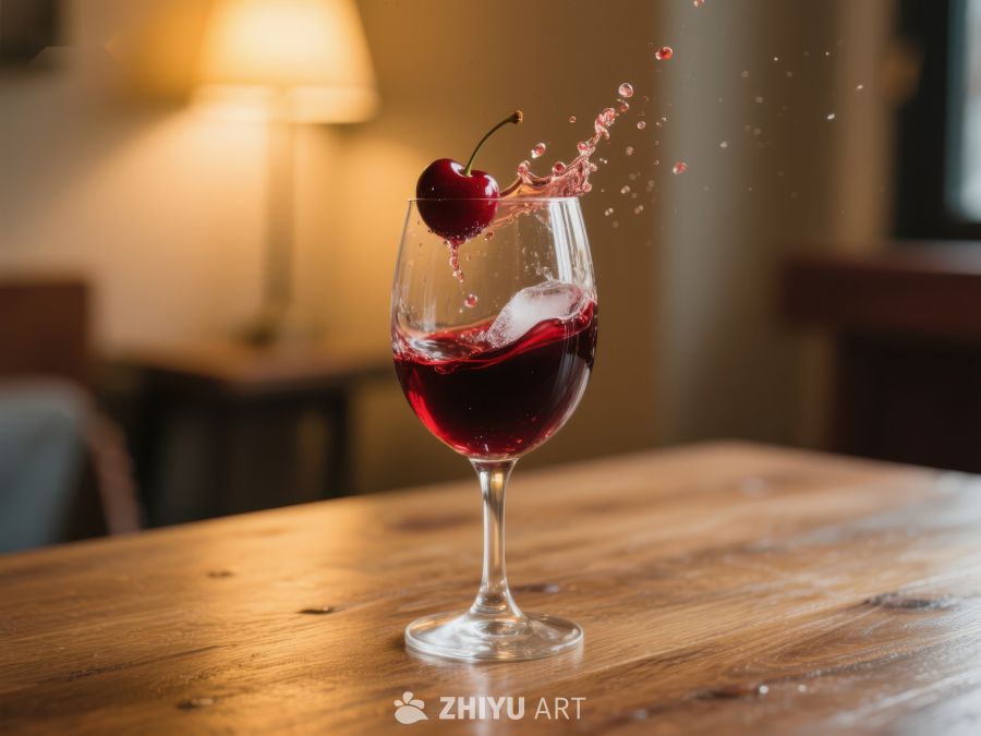 樱桃落入红酒杯溅起酒液 753