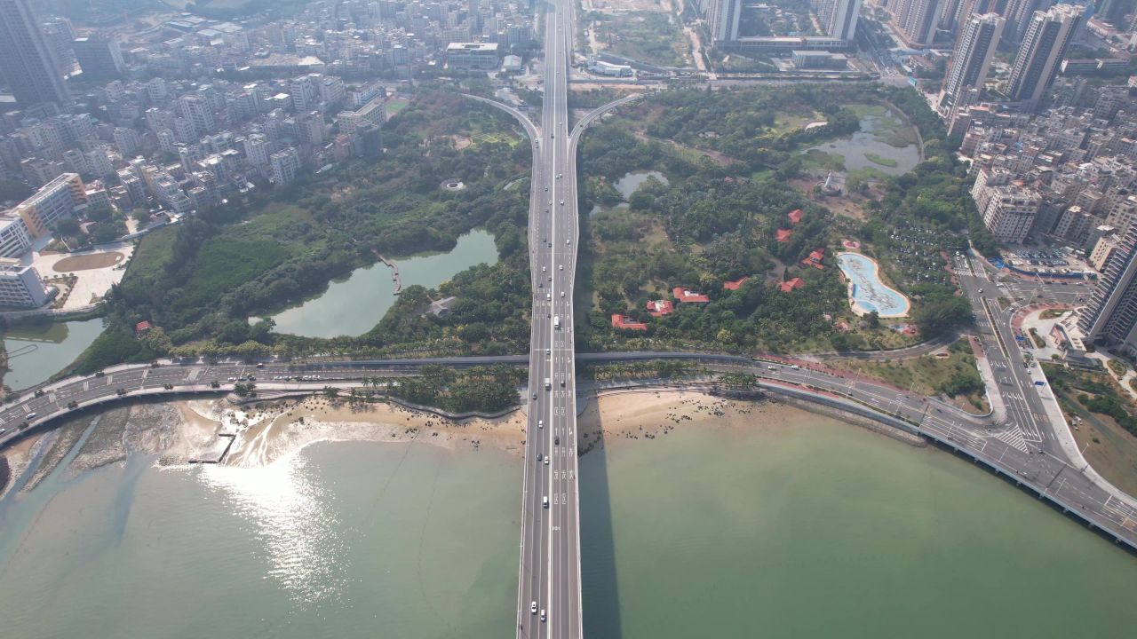 广东湛江城市风光地标建筑航拍 