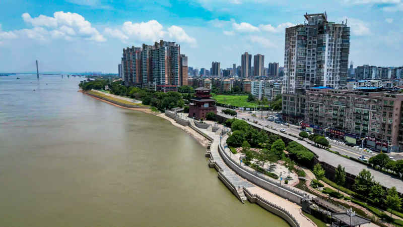 湖北鄂州城市风光航拍摄影图