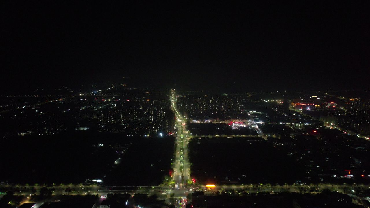 广东阳江城市夜景交通航拍