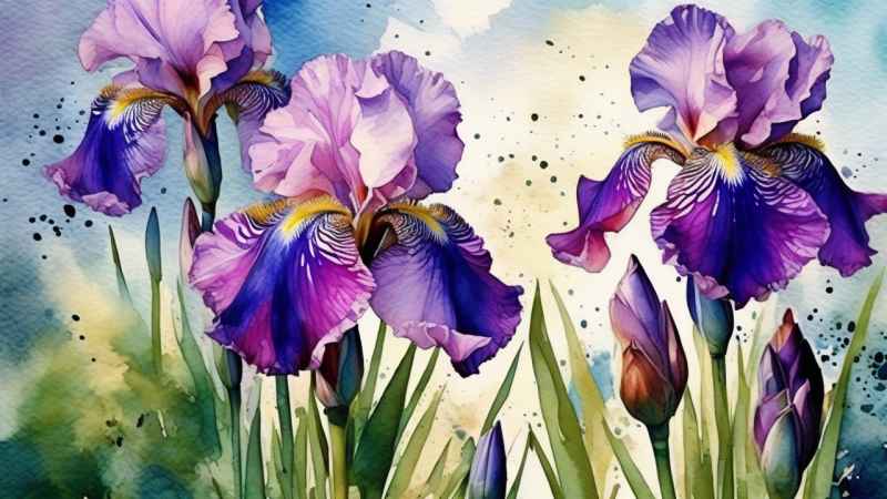 花园里的很多株紫色驾尾花插画 30