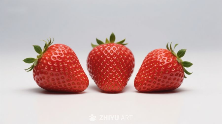 三颗新鲜草莓并排展示 412