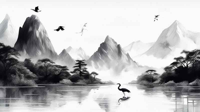 国风鹤山水风景插画 56