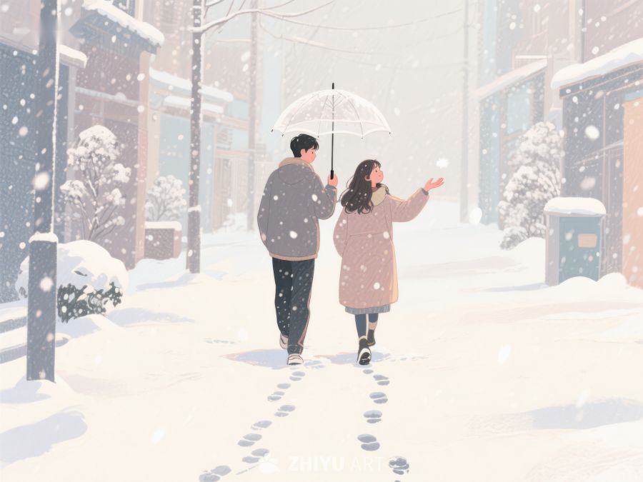雪中漫步的两人 985