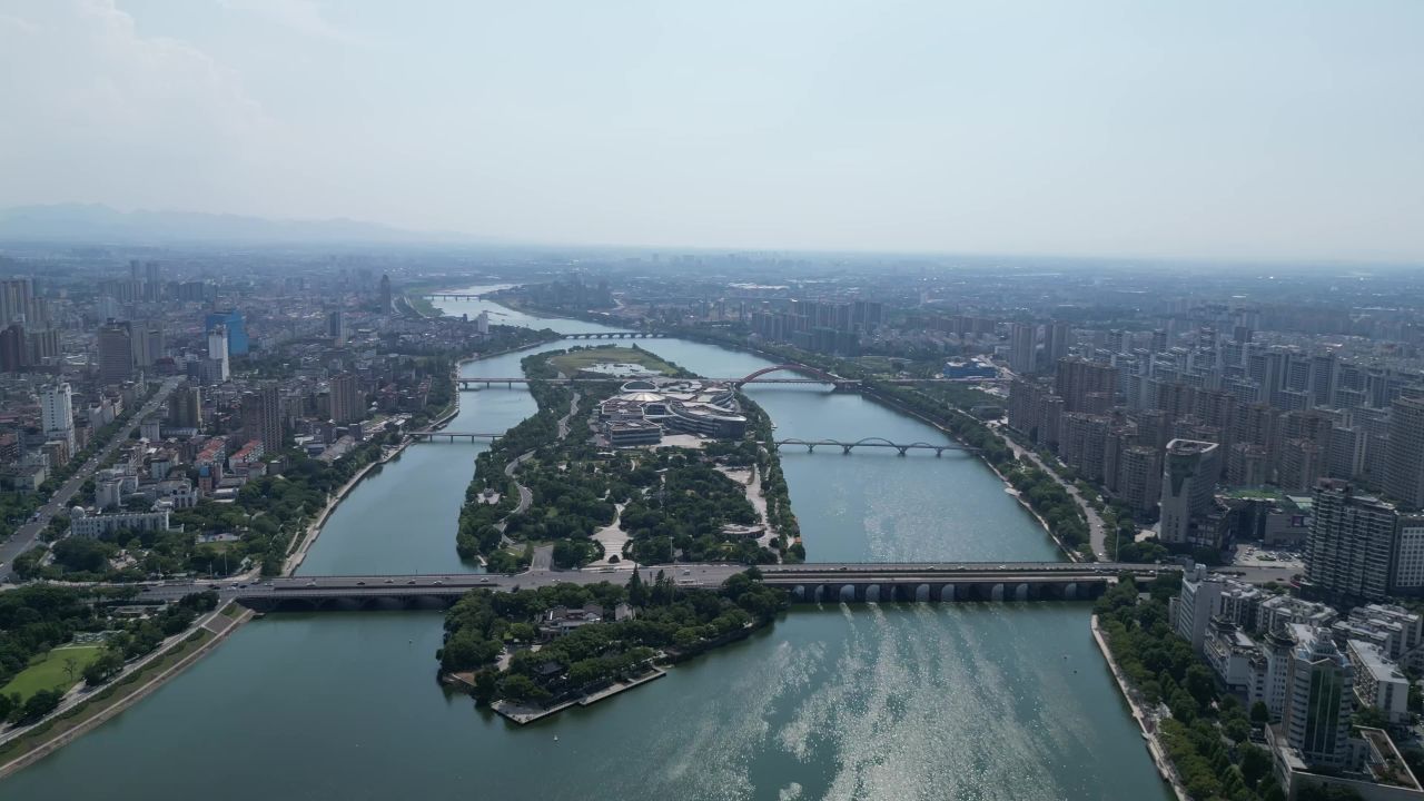 航拍金华五百滩公园