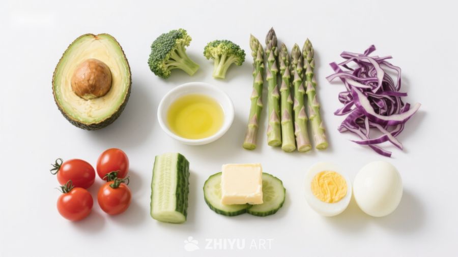 新鲜蔬菜与食材摆盘