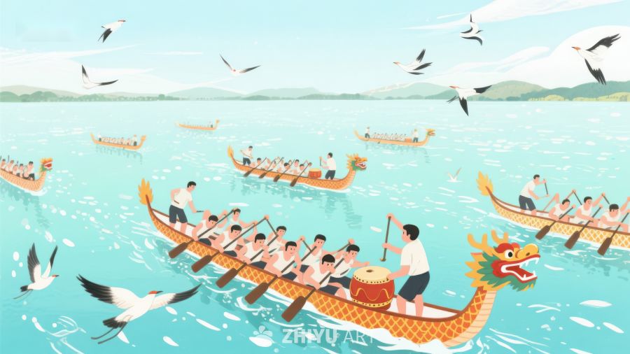 龙舟竞渡，湖面欢腾 258