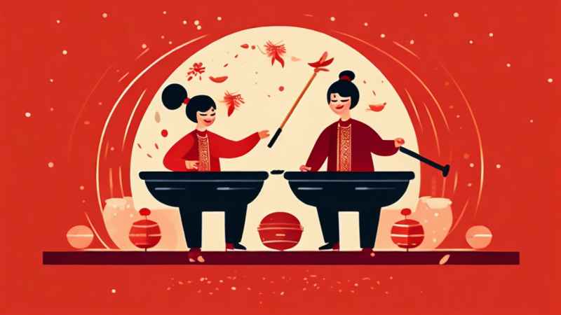 过年春节打太平鼓简约插画 19