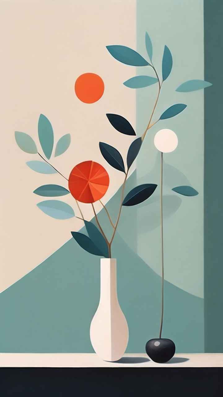 极简主义元素花朵和树枝插画