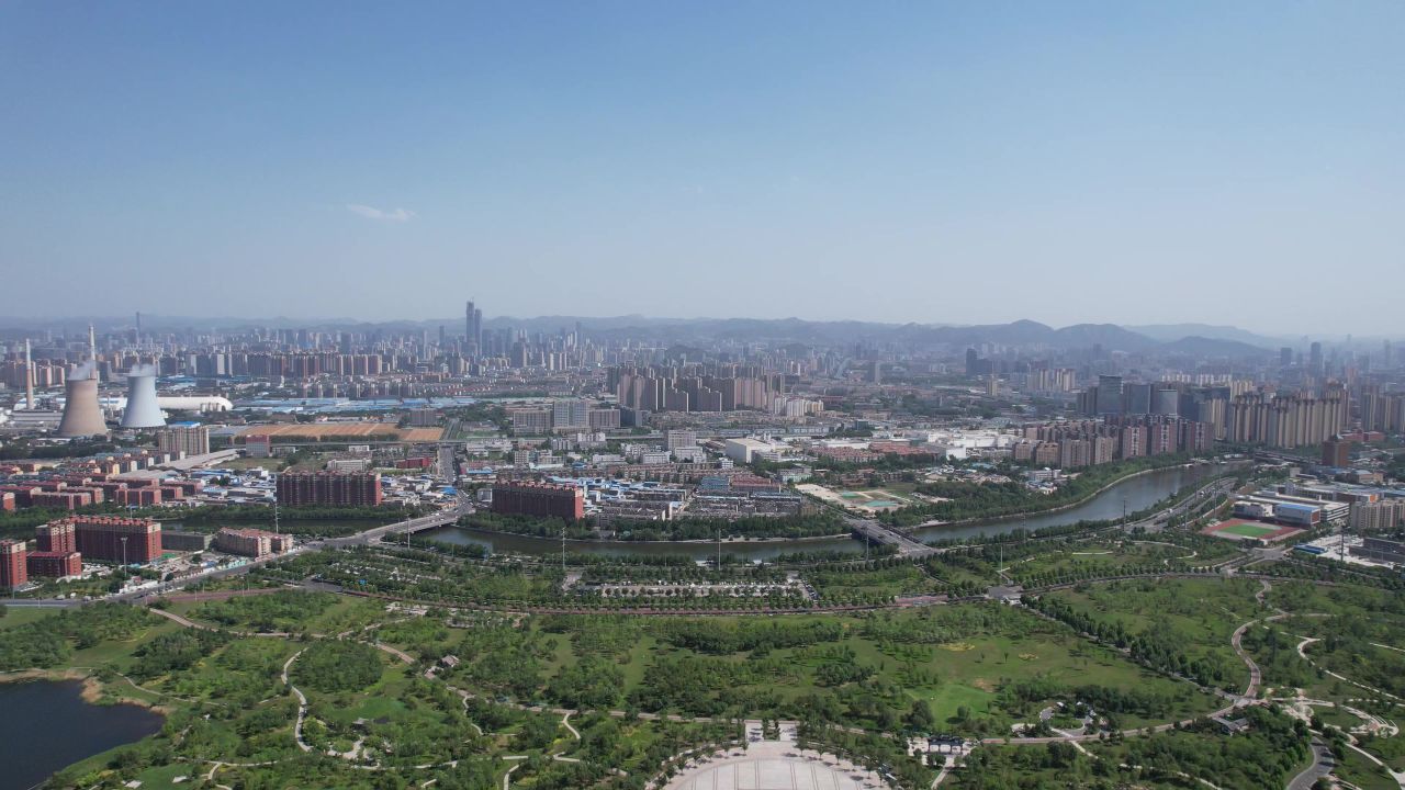 山东济南华山湖风景区航拍  