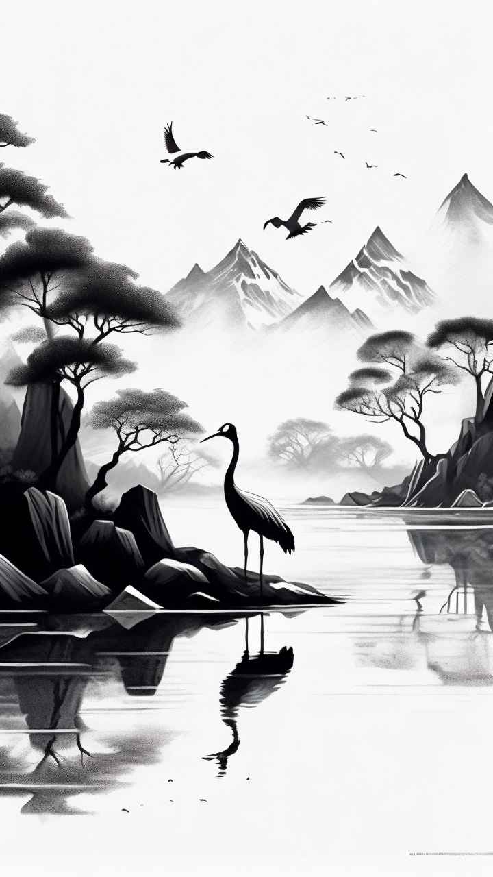 国风鹤山水风景插画 78