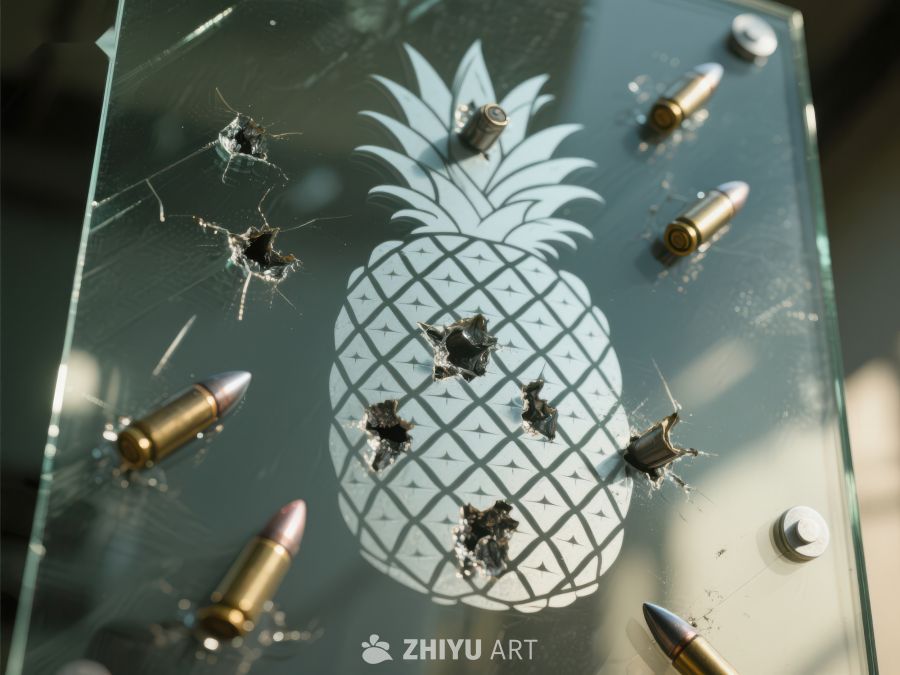 弹孔玻璃上的菠萝图案 96