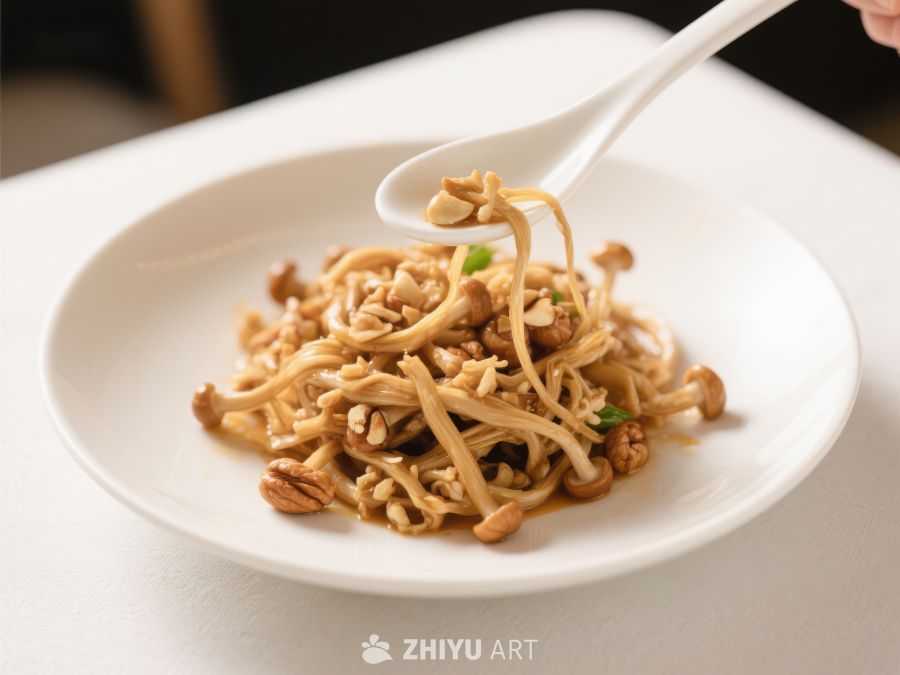 金针菇炒坚果，美味健康佳肴 424