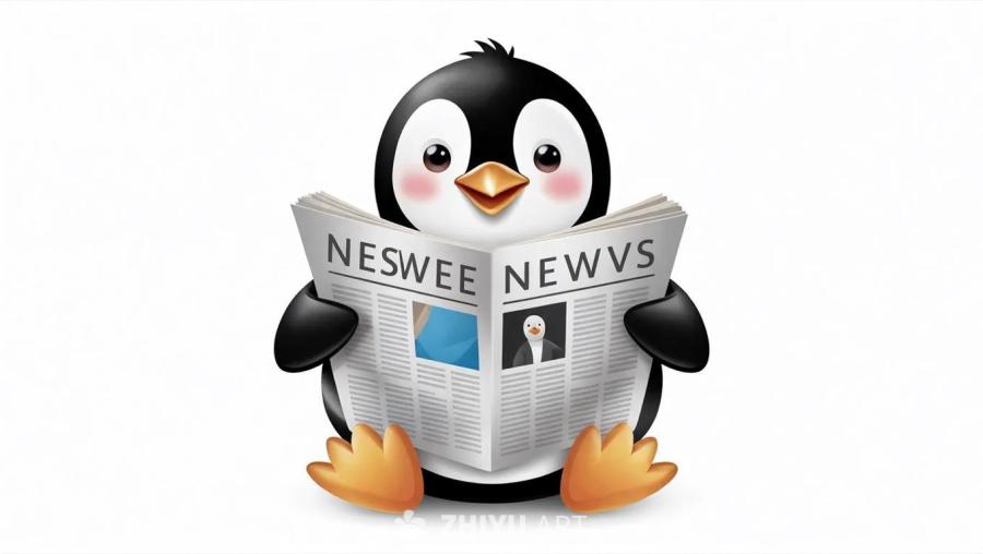 一只卡通企鹅手持并阅读一份报纸，报纸上印有“NES
