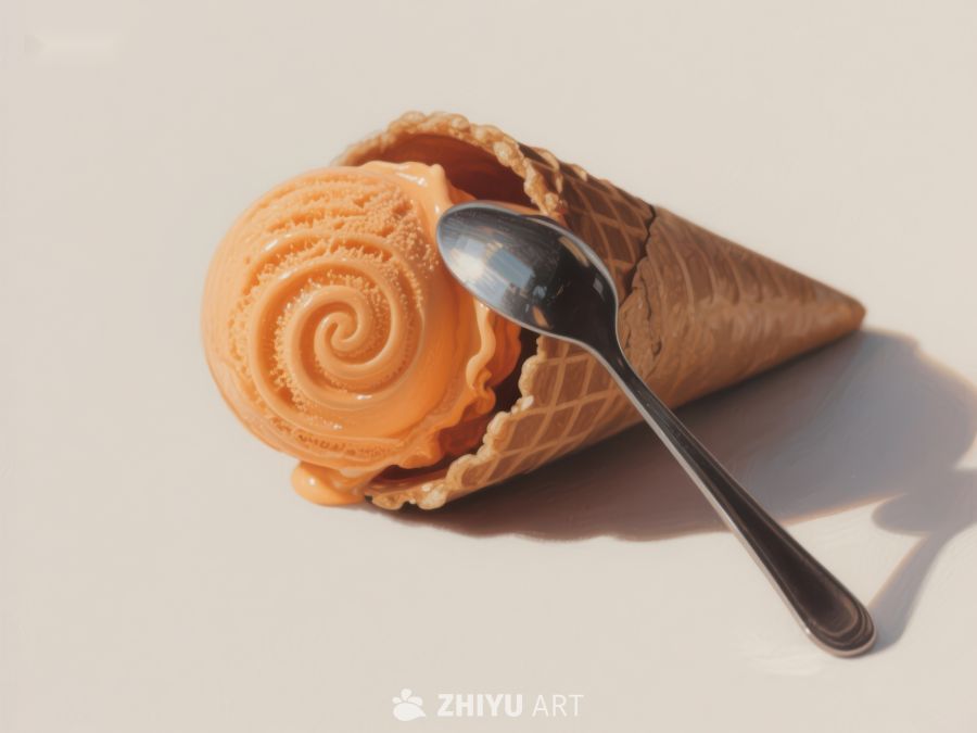 橙色冰淇淋与勺子 81
