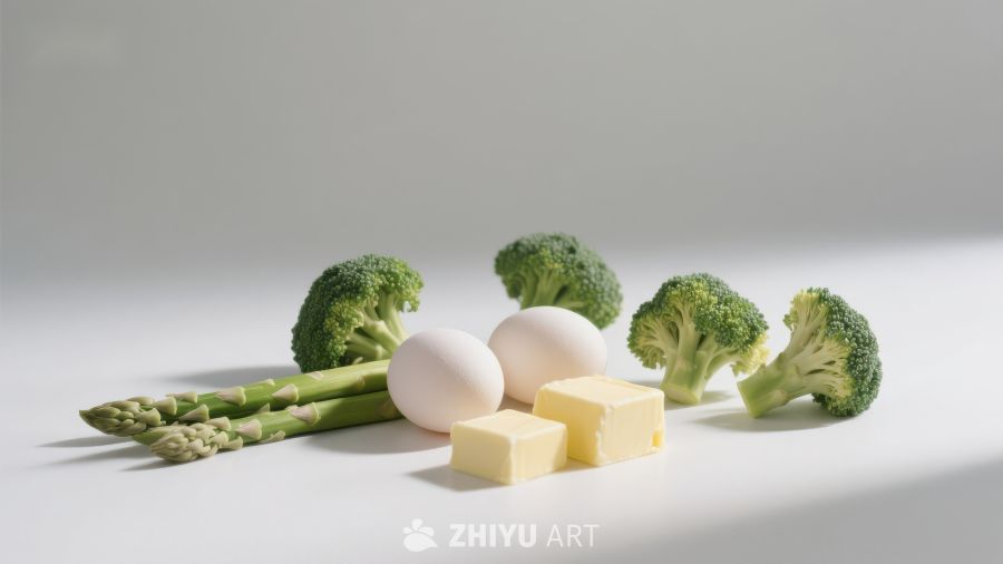 新鲜蔬菜与鸡蛋黄油的组合