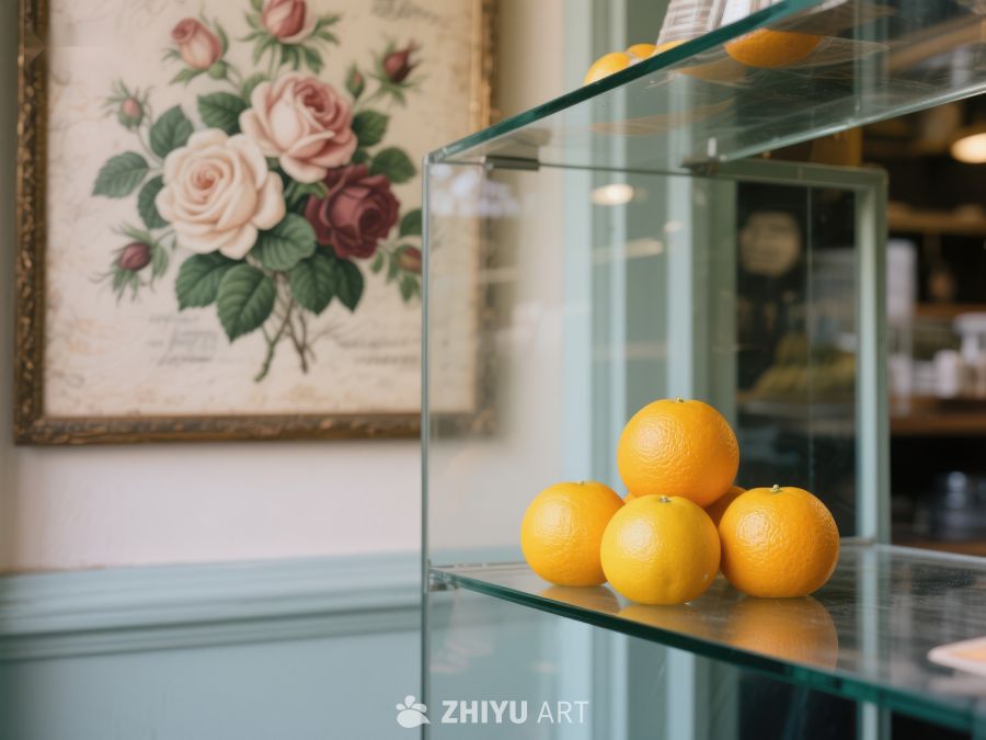 玻璃柜中的橙子与花卉画 36