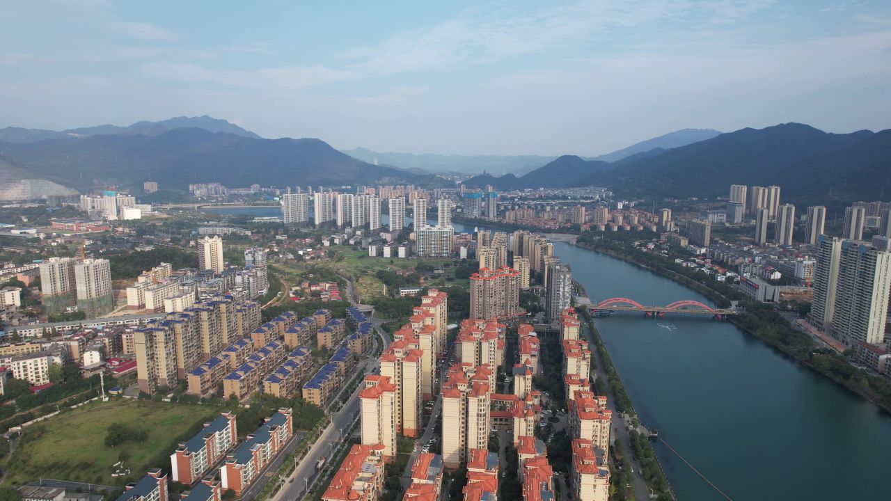 湖南资兴城市风光航拍  