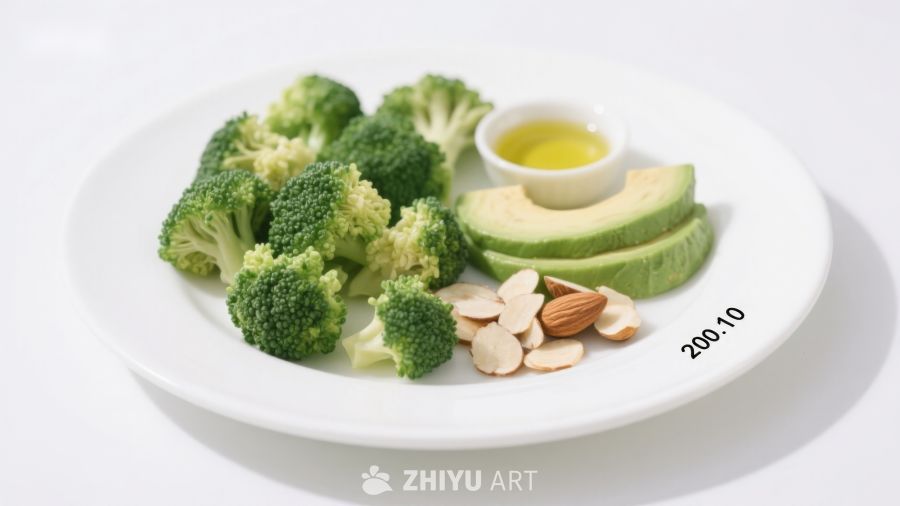 西兰花牛油果坚果拼盘