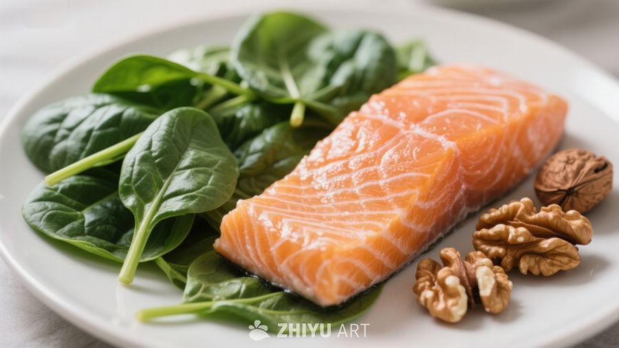 三文鱼配菠菜核桃