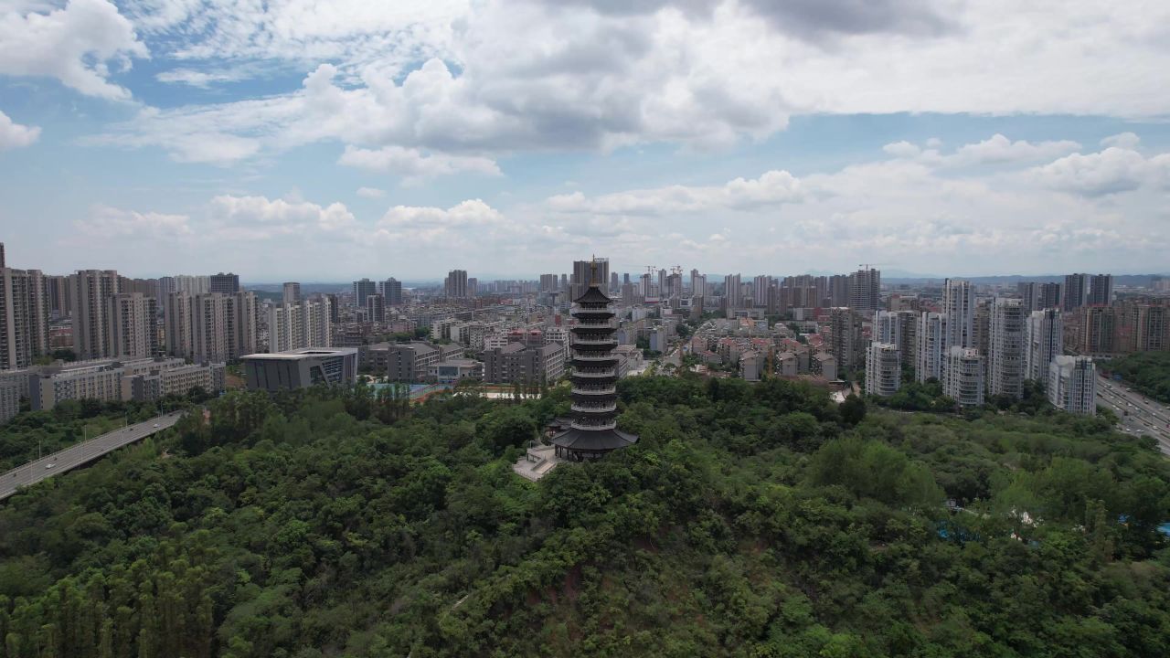 江西赣州翠浪塔地标建筑航拍