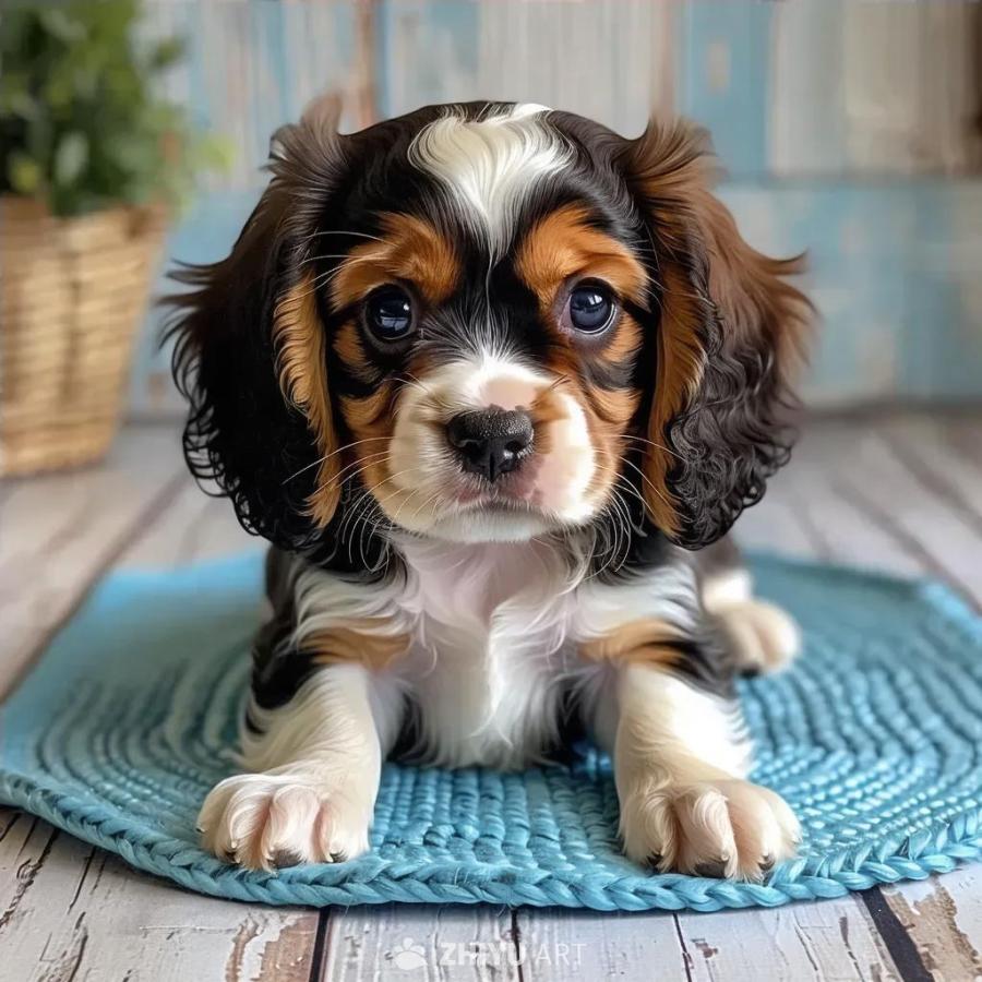 一只可爱的查理士王小猎犬幼犬，长着富有表现力的眼睛