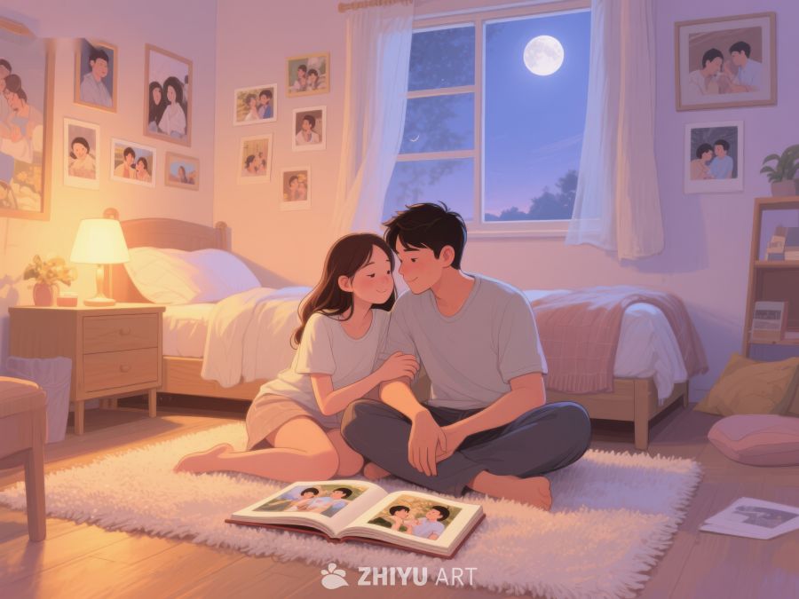 温馨夜晚，情侣共赏相册 891
