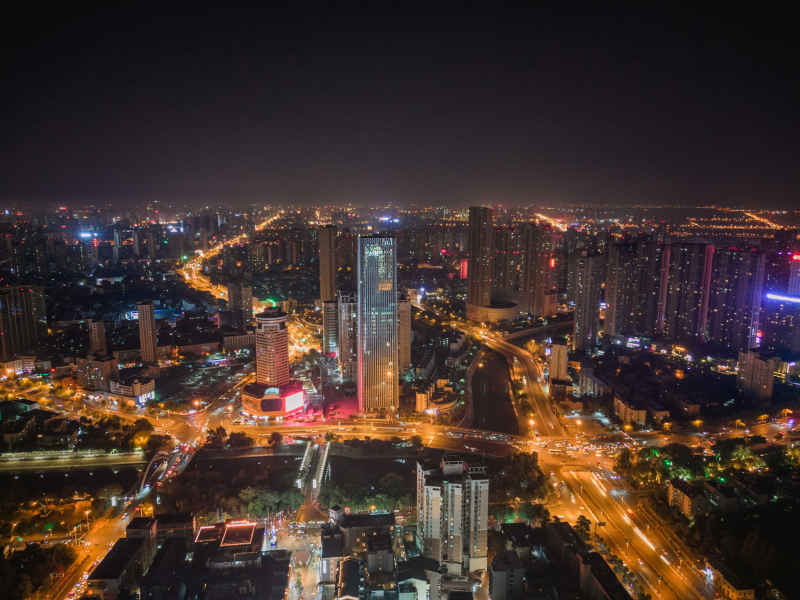 安徽省合肥市城市夜景交通航拍