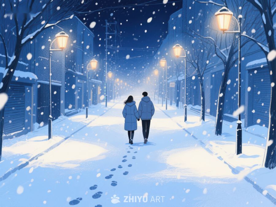 雪夜漫步的两个人影 990