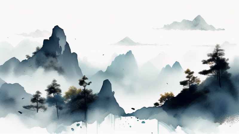 国潮山水画插画背景 31