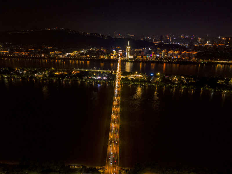 湖南长沙城市夜景灯光交通航拍摄影图 