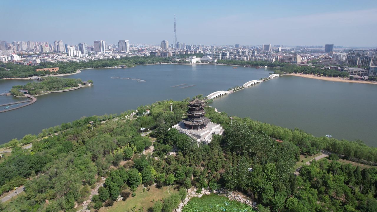 山东东营清风湖公园航拍