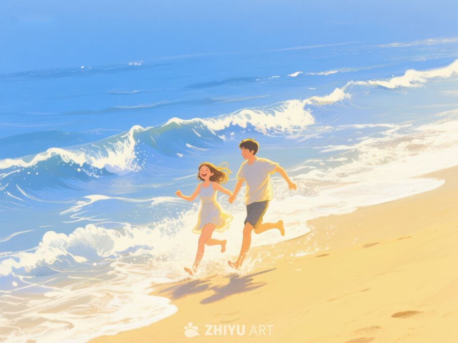 海滩上奔跑的年轻情侣 267
