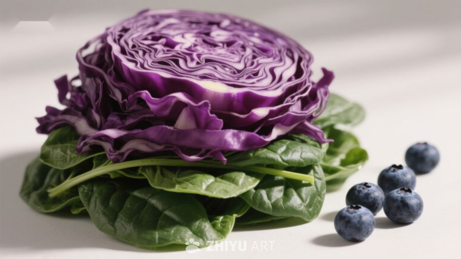 紫甘蓝与蓝莓的静物组合
