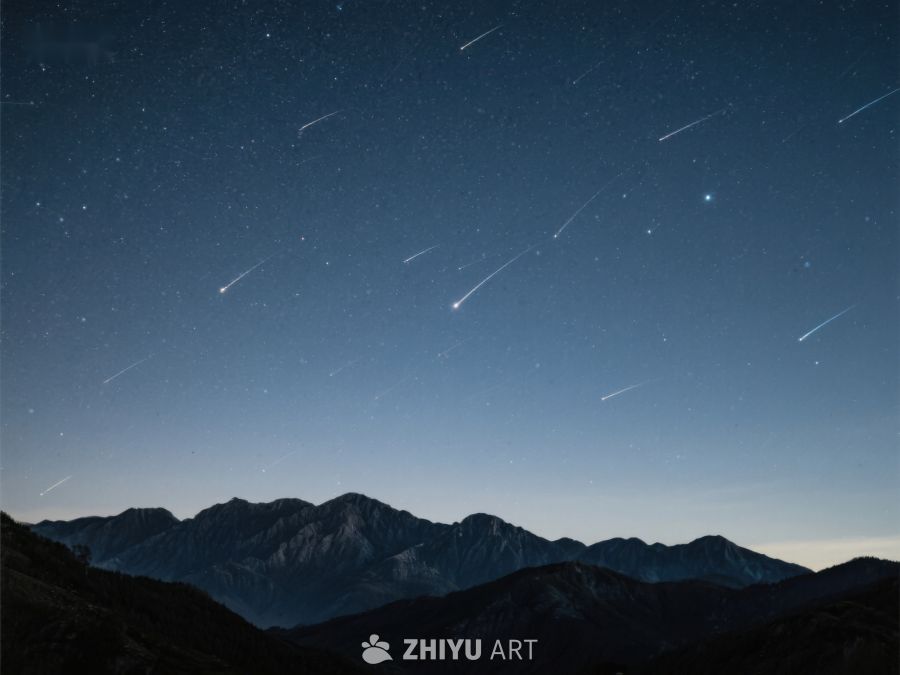 流星划过夜空，山峦静谧壮观 55