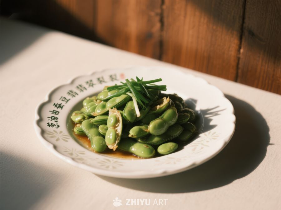 清炒毛豆配葱段，盘中美食 702