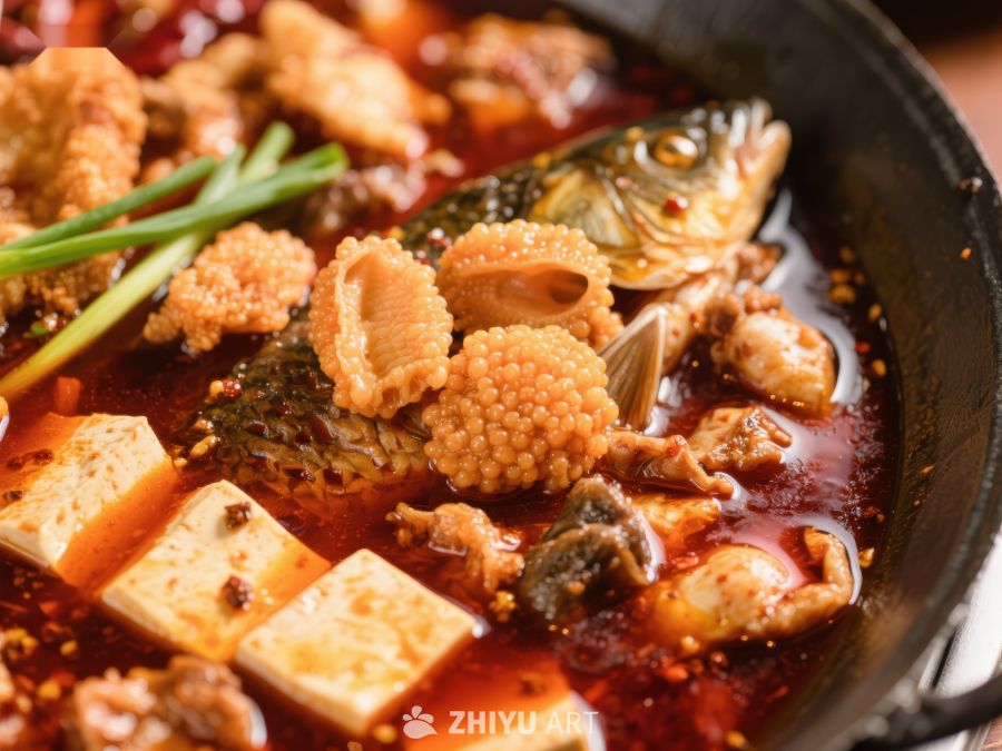 麻辣火锅鱼与豆腐美食 385