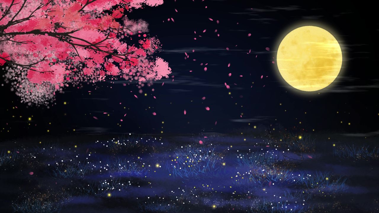 唯美大海上升月亮白月光蓝色夜空圆月明月大屏幕舞台LED视频  178