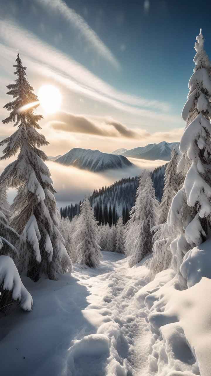 冬季背景图插画雪山雪景 64