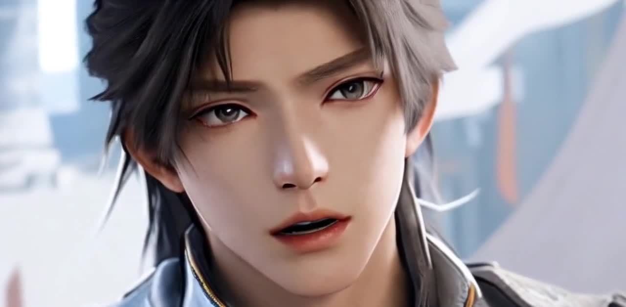 黑灰发浅色眼眸白皙男子近景照