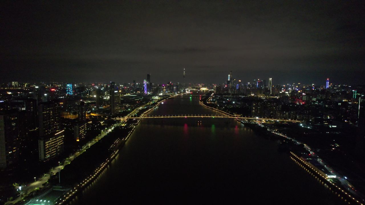 广州城市夜景灯光航拍 