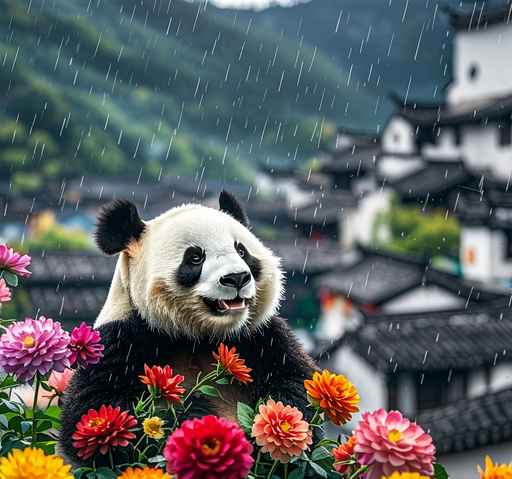 熊猫与花