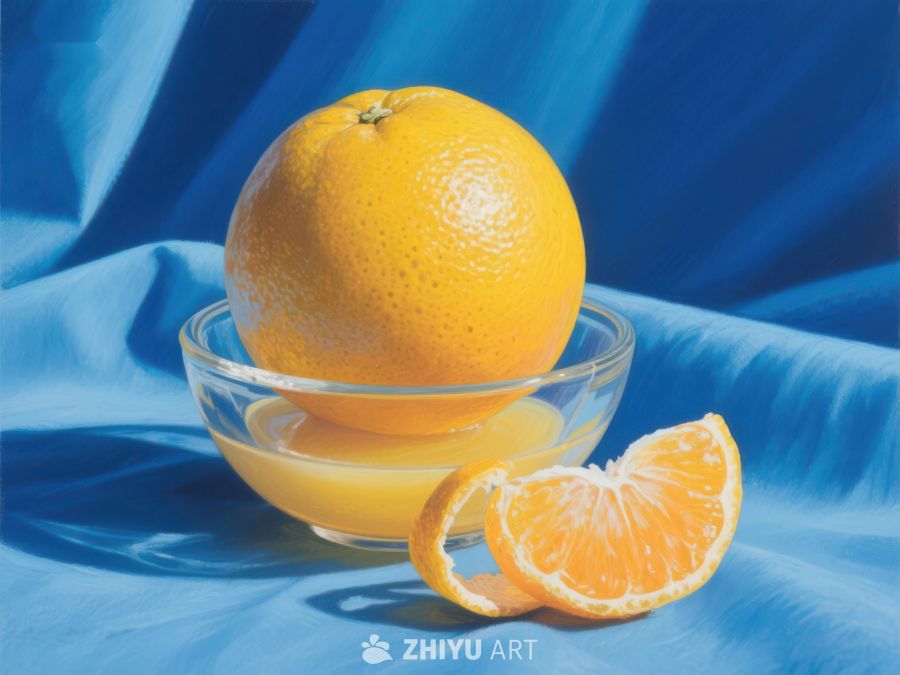 橙子与切片置于蓝色背景之上 78