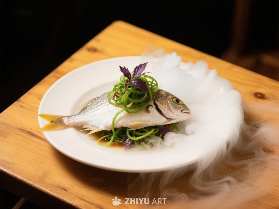 烟雾缭绕的盘中鱼料理 1723
