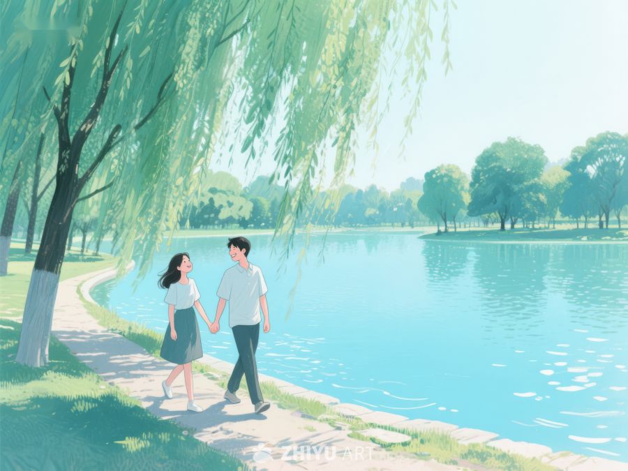 湖畔漫步的情侣 305