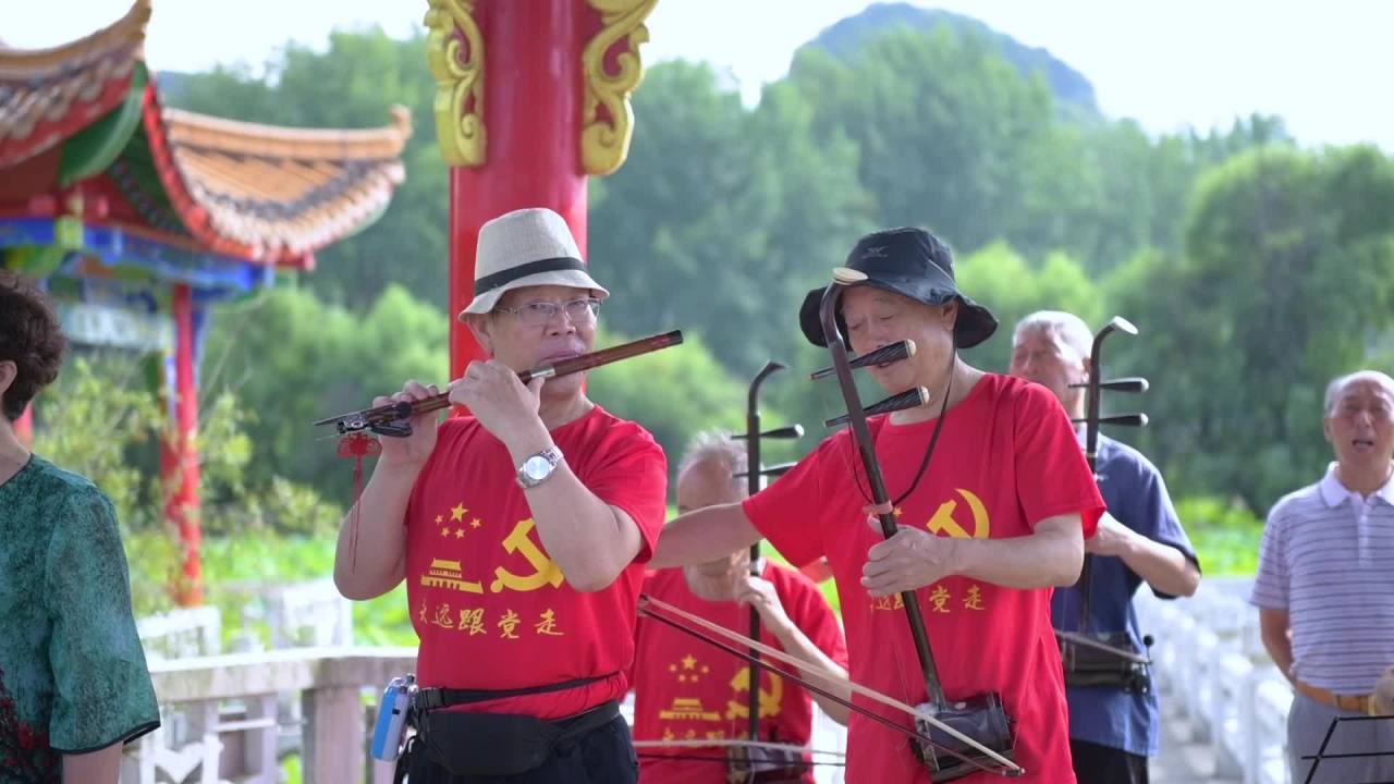 老年幸福生活  公园唱歌跳舞