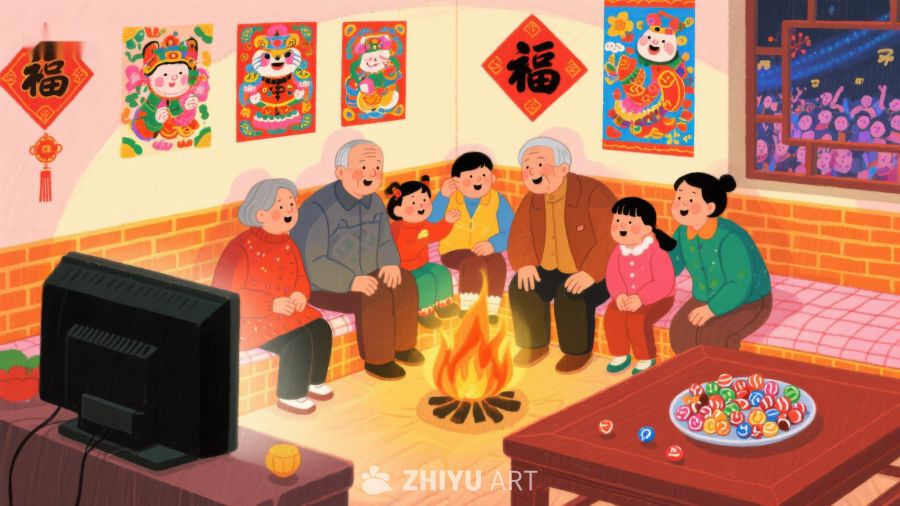 家庭围炉观看电视，共度温馨时光 540