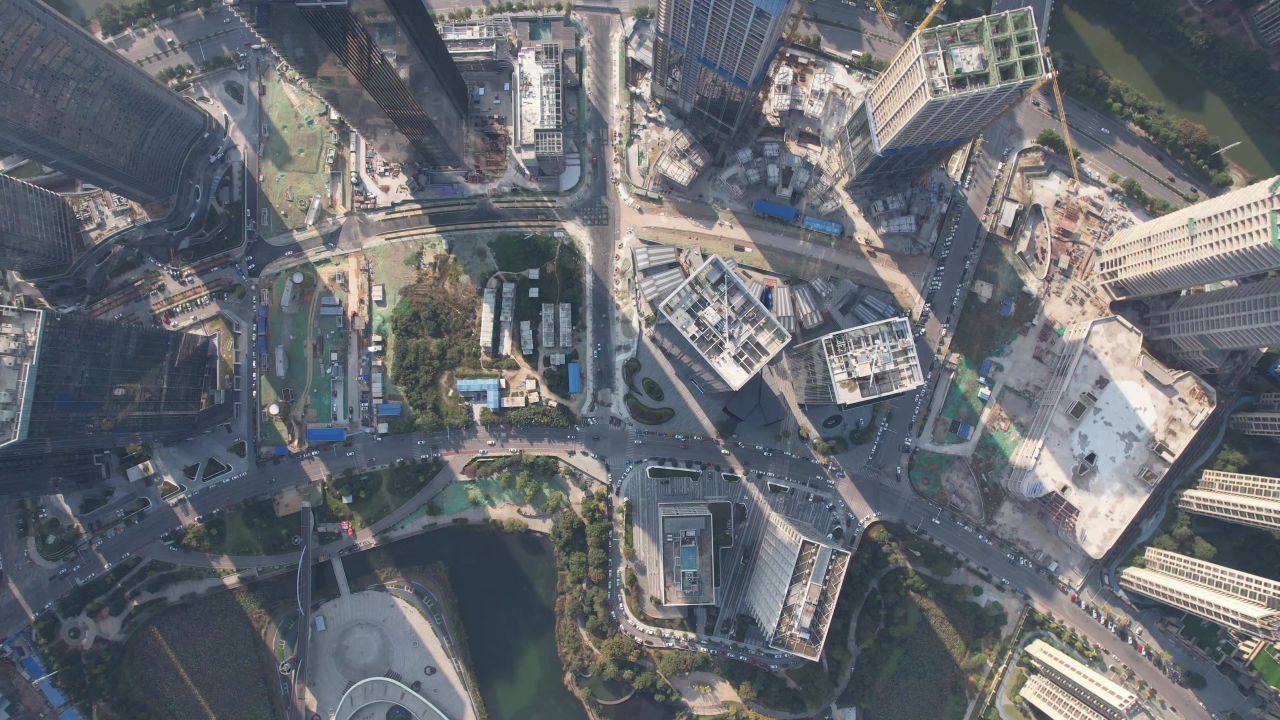 城市高楼建筑施工工地航拍 