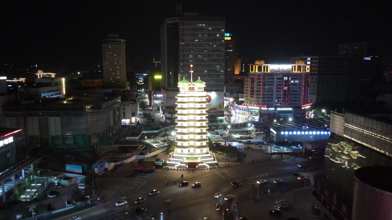  河南郑州二七塔地标建筑航拍