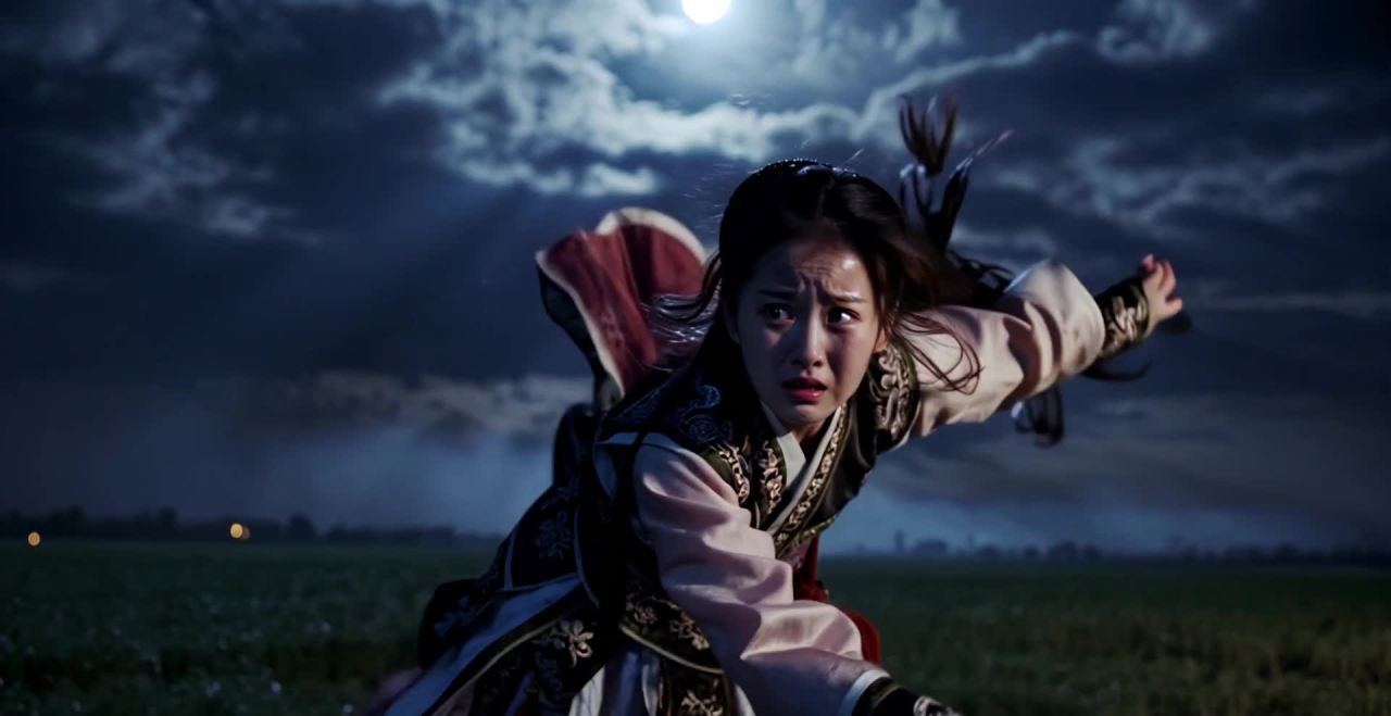 一位身穿古代汉服的20岁左右的女子，面带担忧的表情